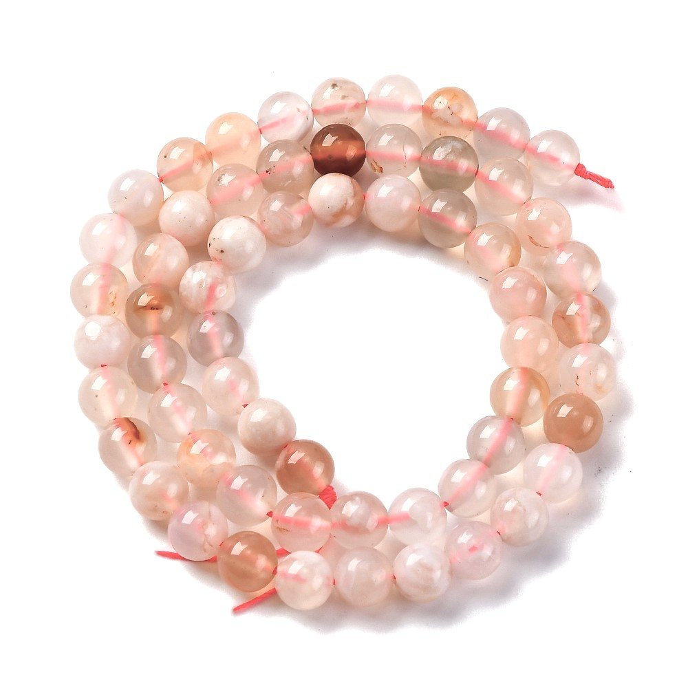 Pink Sakura Flower Agate Beads Plain Round 6.5mm Strand Of 58+