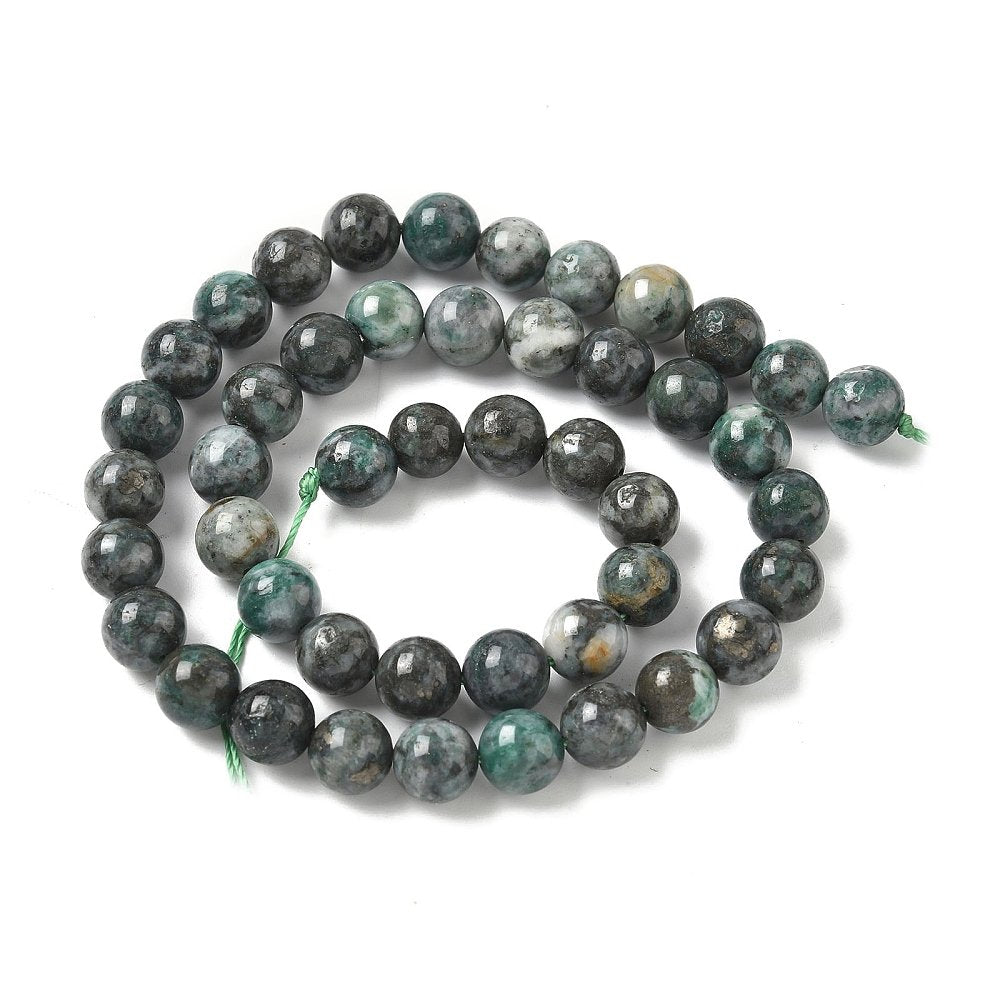 Green/Grey Dioptase Beads Plain Round 8mm Strand Of 45+