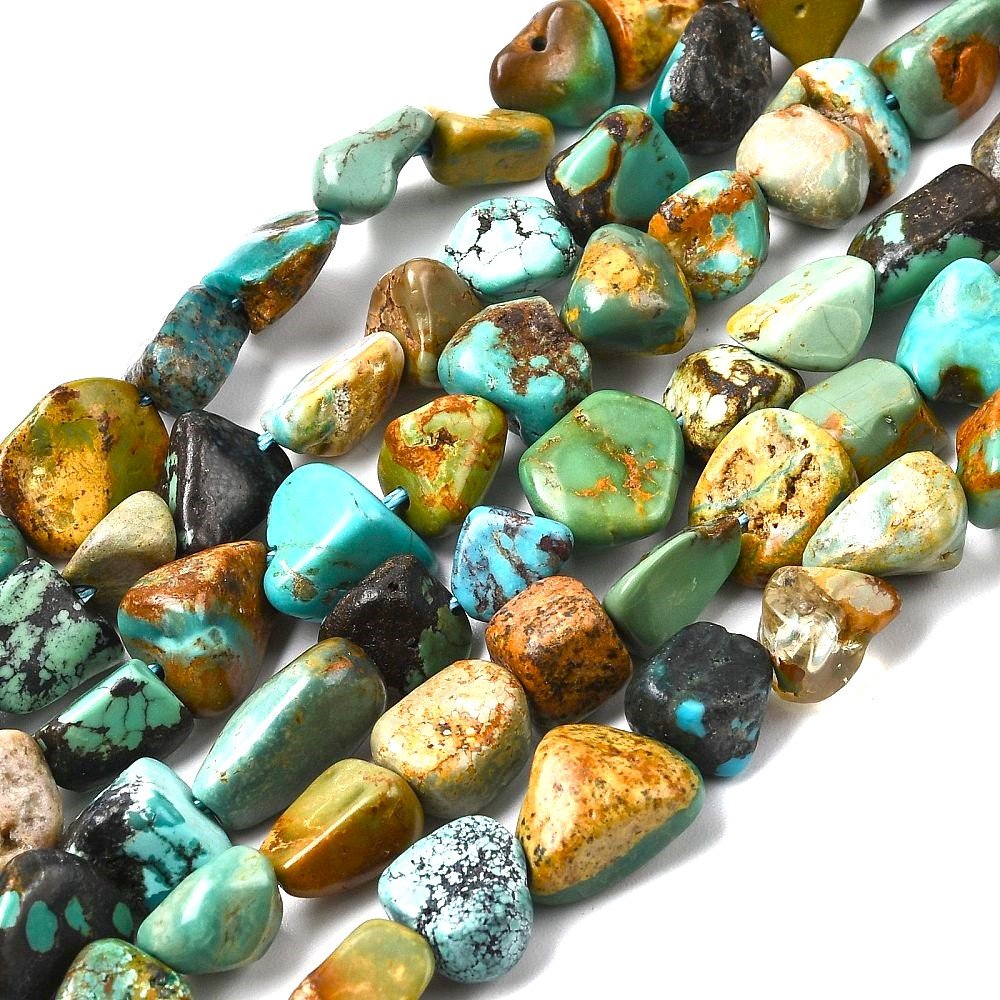 Blue/Brown Hubei Turquoise Beads Nugget 6-11mm Strand Of 20+