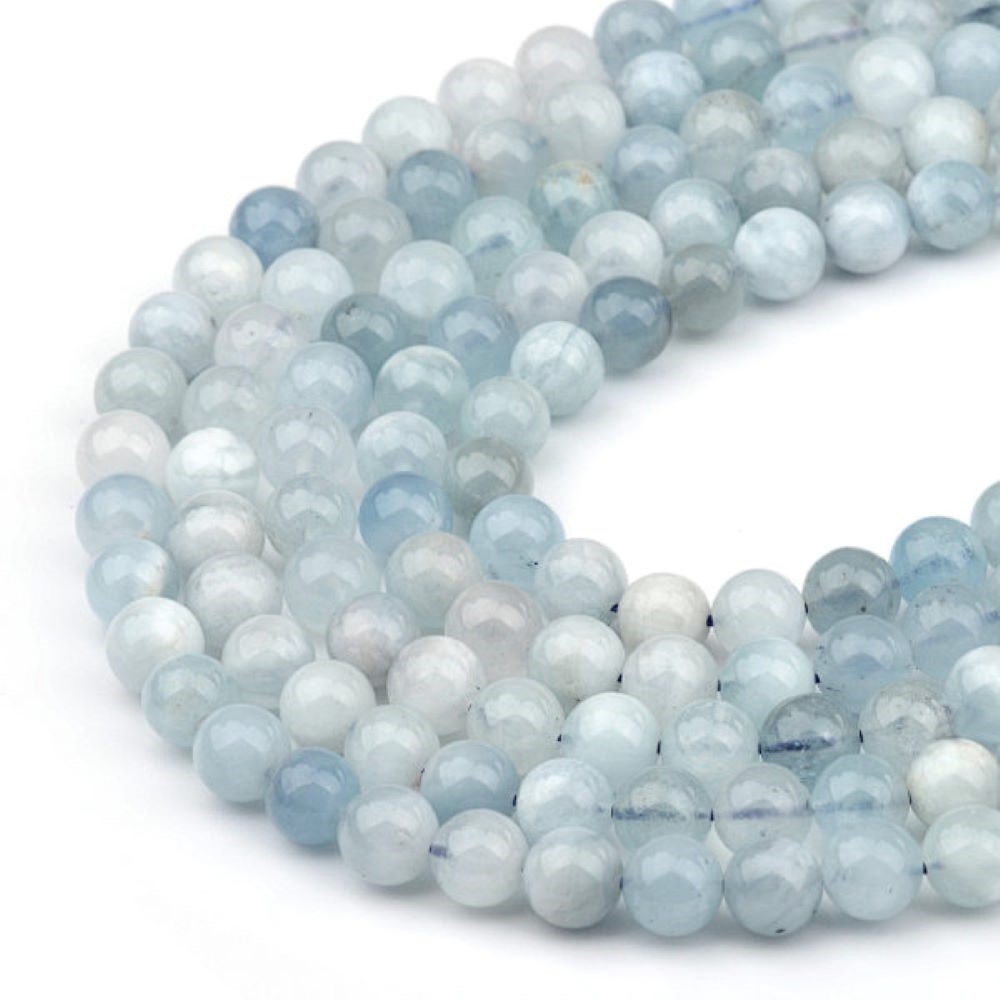 Blue Aquamarine Beads Plain Round 6mm Strand Of 60+