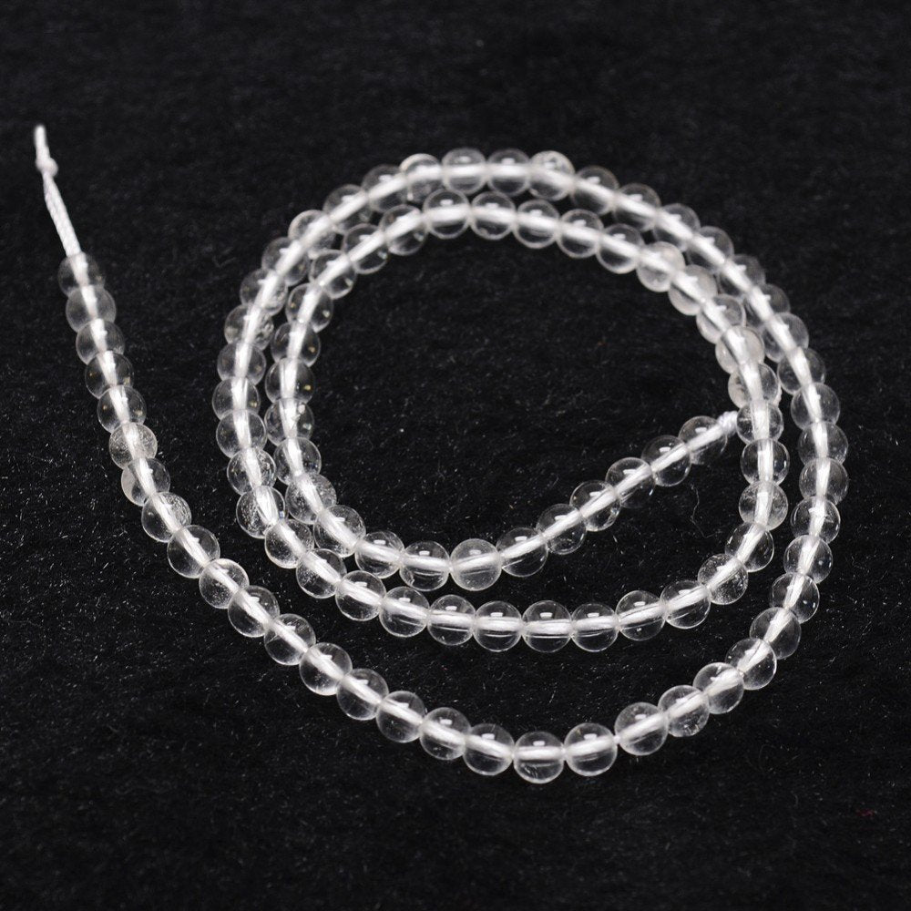 Clear Rock Crystal Beads Plain Round 4mm Strand Of 90+