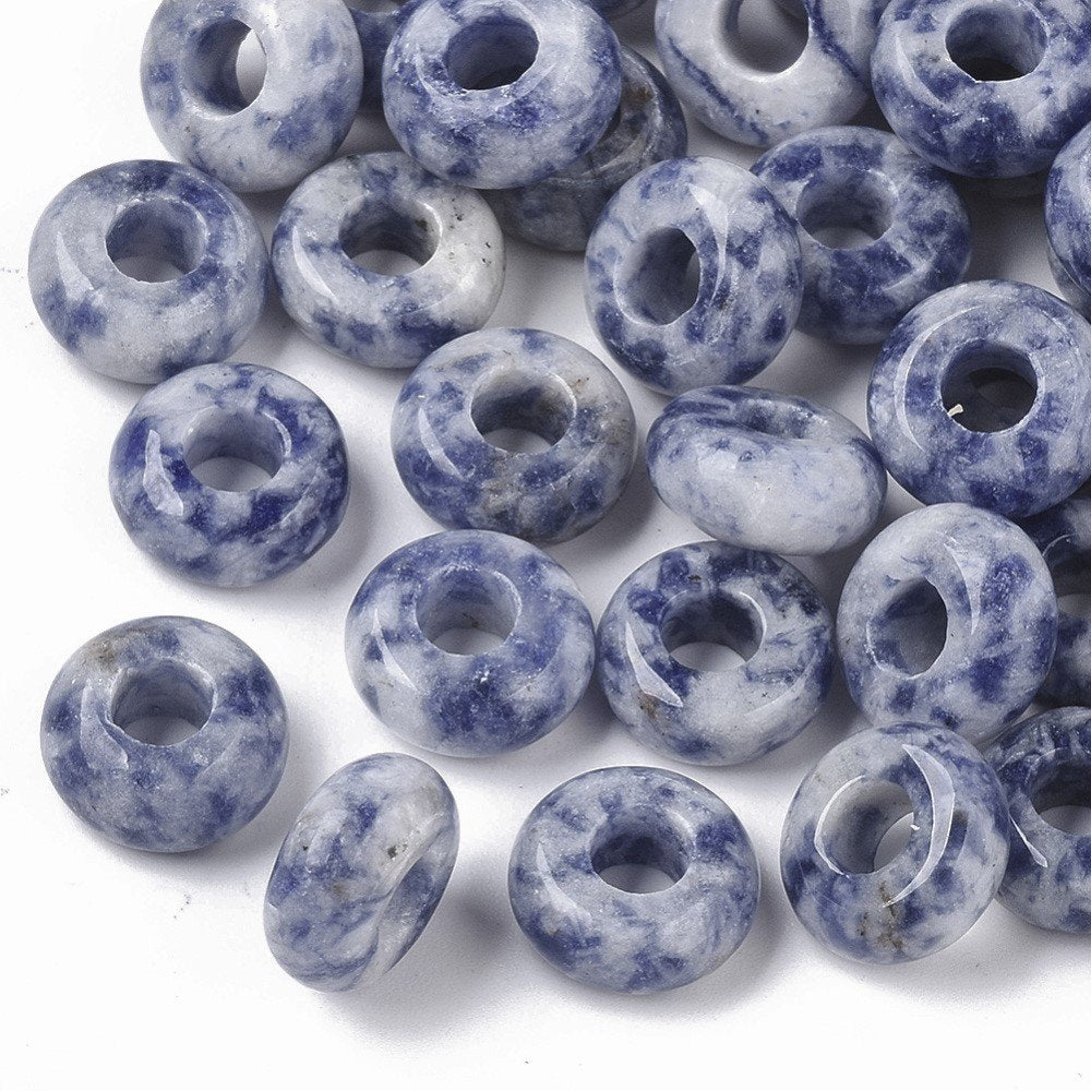 Blue/White Spot Jasper Beads Large Hole European 10 x 5mm Pack Of 10