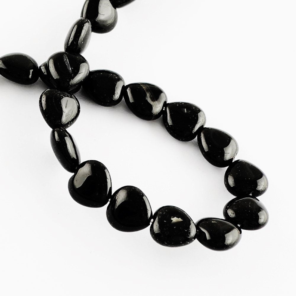 Black Onyx Beads Puffy Heart 10mm Strand Of 38+