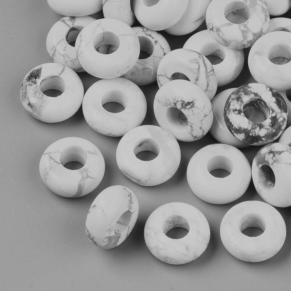 White/Grey Howlite Beads Large Hole European 10 x 5mm Pack Of 10