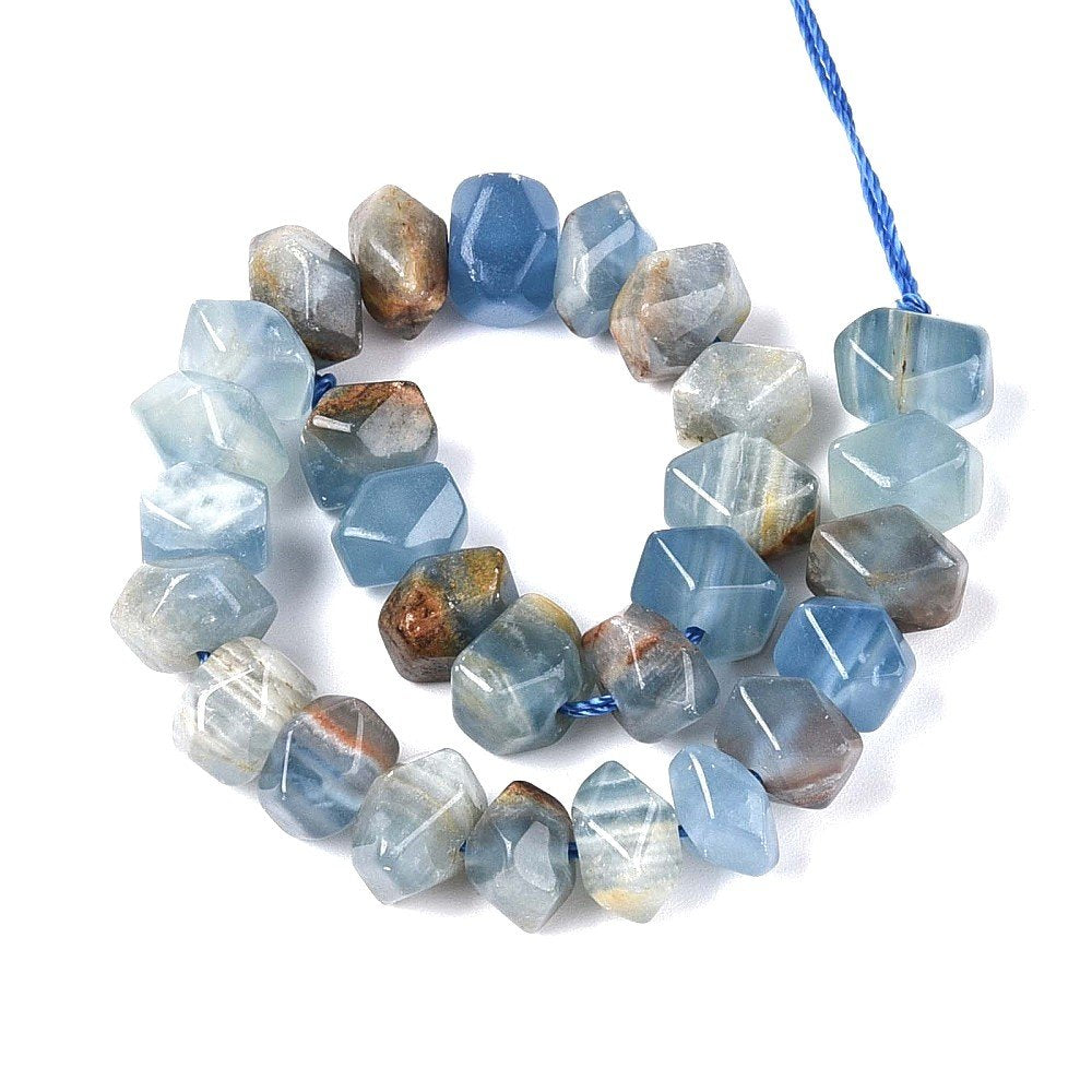 Blue/Brown Lemurian Aquatine Calcite Beads Faceted Nugget 8-14mm Strand Of 25+