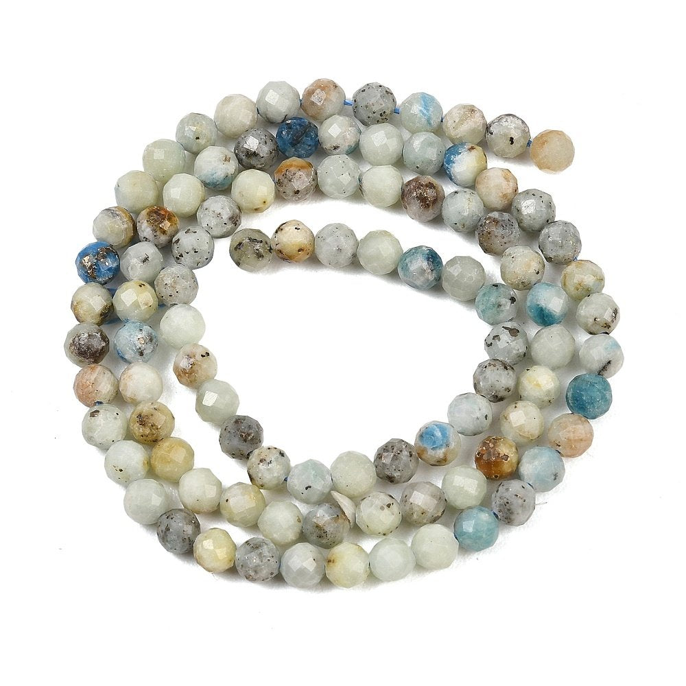 Blue/White Azurite In Calcite Beads Faceted Round 4mm Strand Of 90+