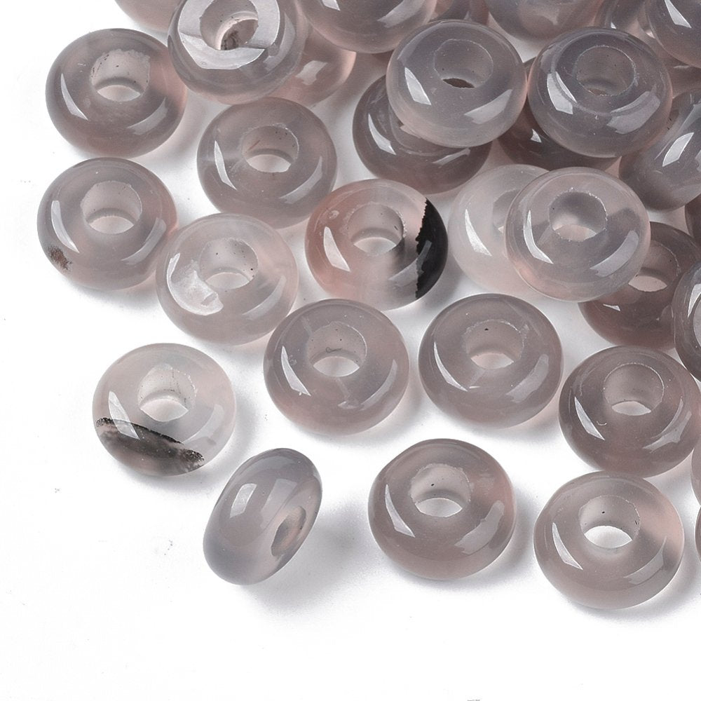 Grey Agate Beads Large Hole European 10 x 5mm Pack Of 10