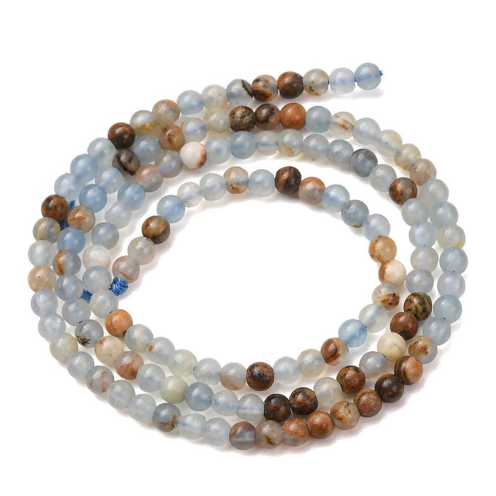 Blue/Brown Lemurian Aquatine Calcite Beads Plain Round 3mm Strand Of 120+