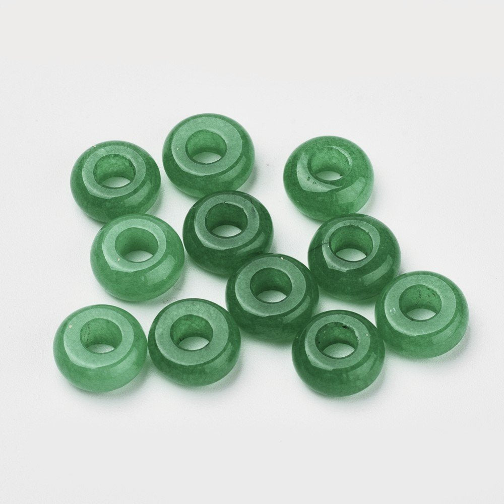 Green Malaysian Jade Beads Large Hole European 10 x 5mm Pack Of 10