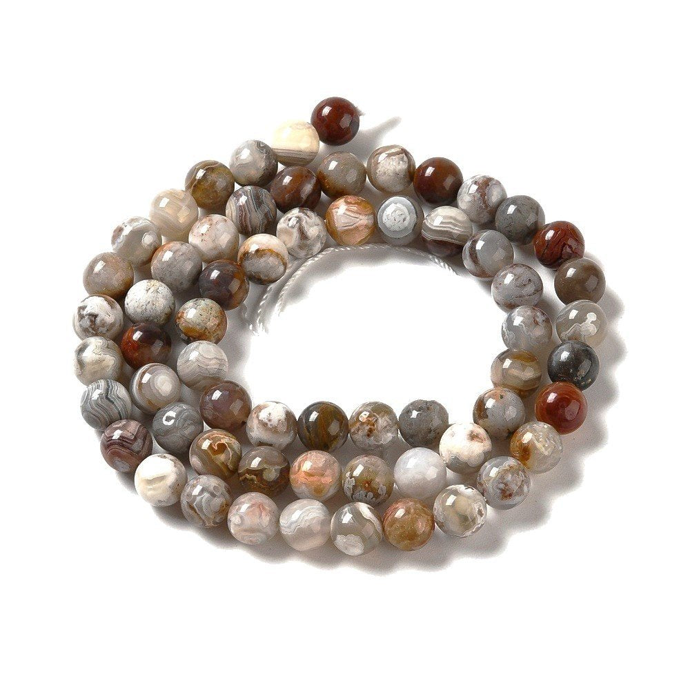 Grey/Red Laguna Lace Agate Beads Plain Round 6mm Strand Of 60+
