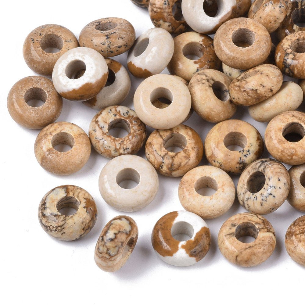 Pale Beige Picture Jasper Beads Large Hole European 10 x 5mm Pack Of 10