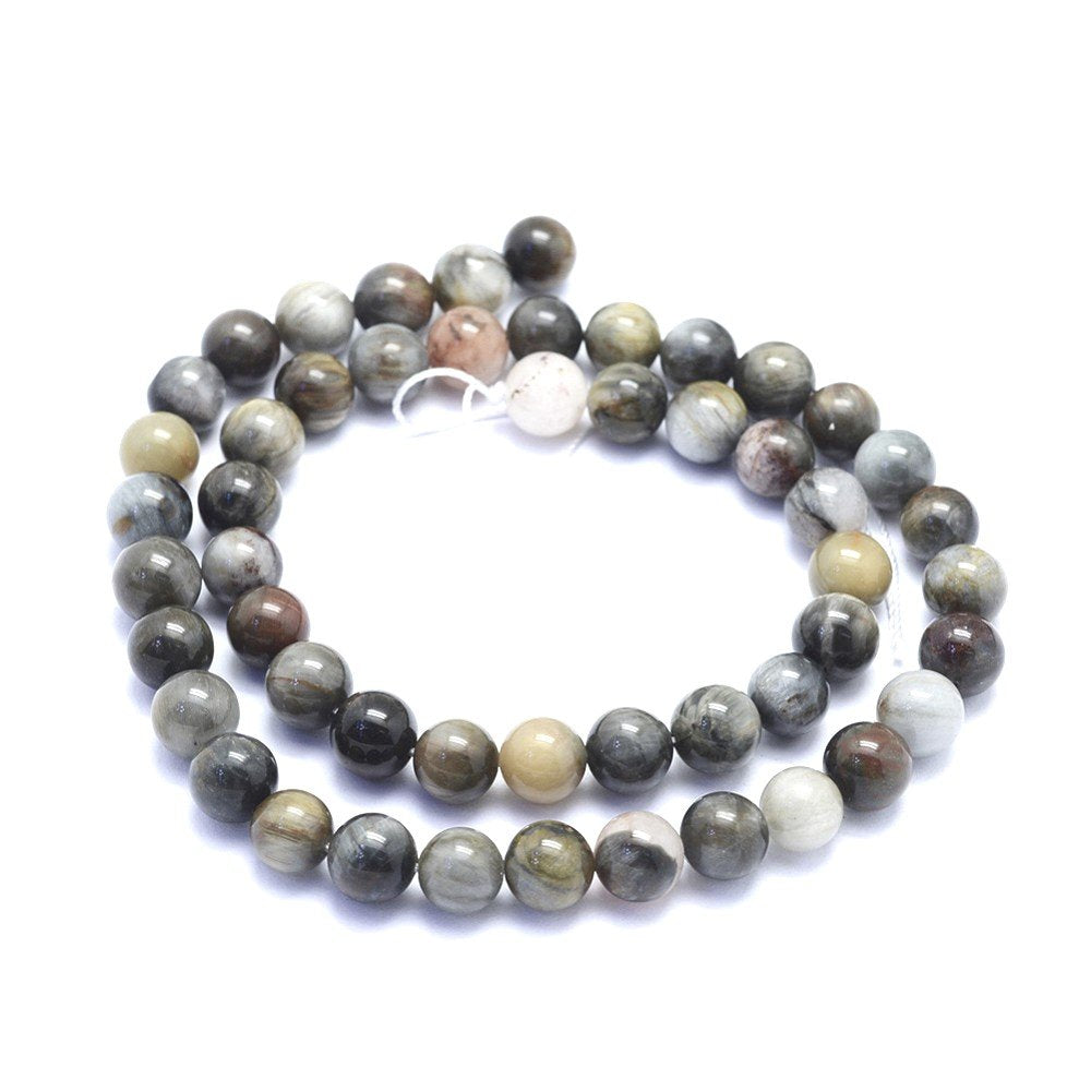 Grey Chrysoberyl (Cat Eye) Beads Plain Round 8mm Strand Of 45+