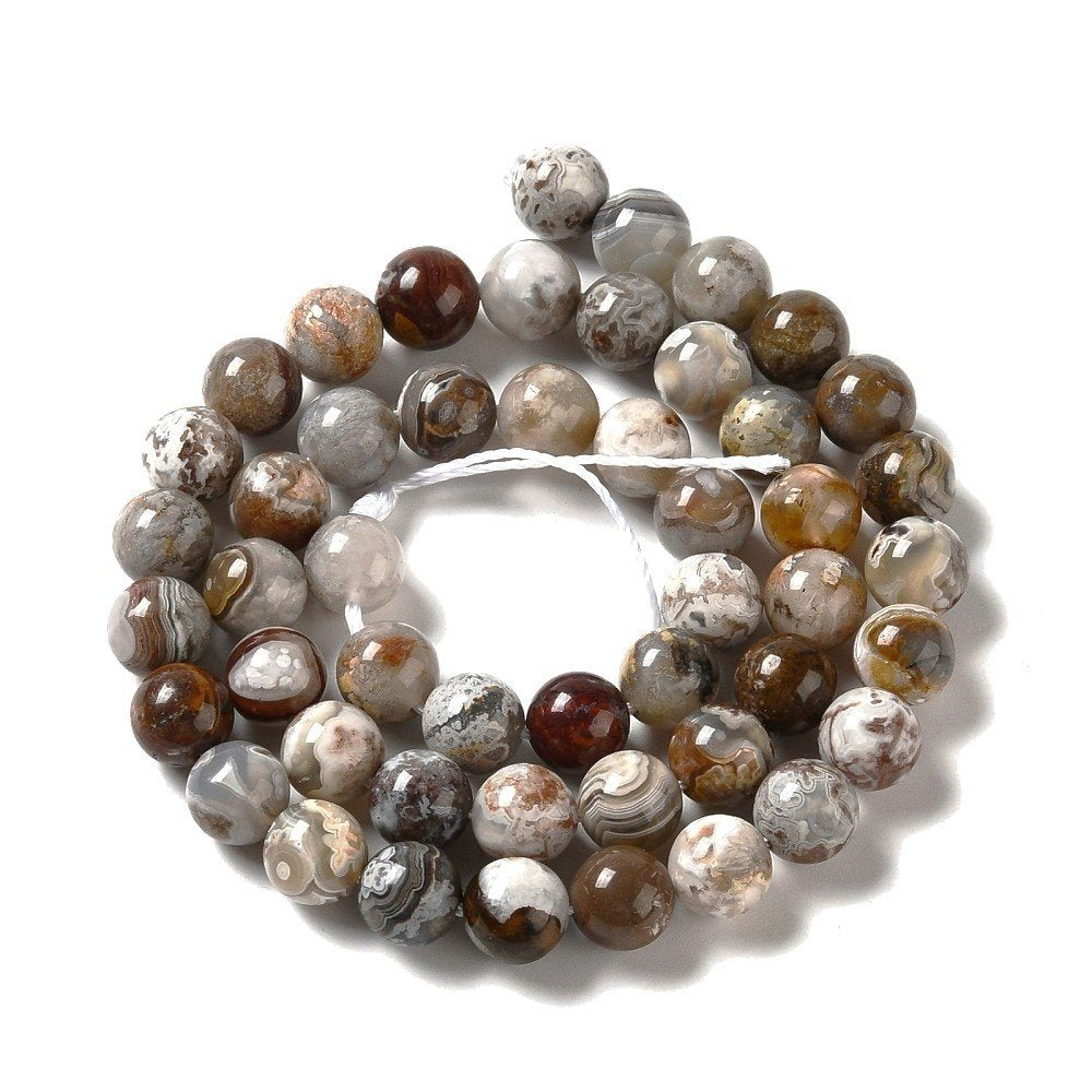 Grey/Red Laguna Lace Agate Beads Plain Round 8mm Strand Of 45+