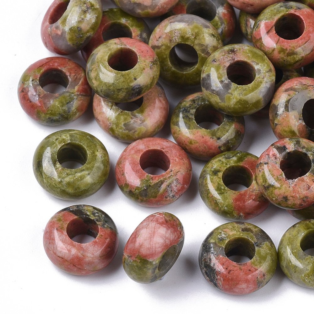 Green/Orange Unakite Beads Large Hole European 10 x 5mm Pack Of 10