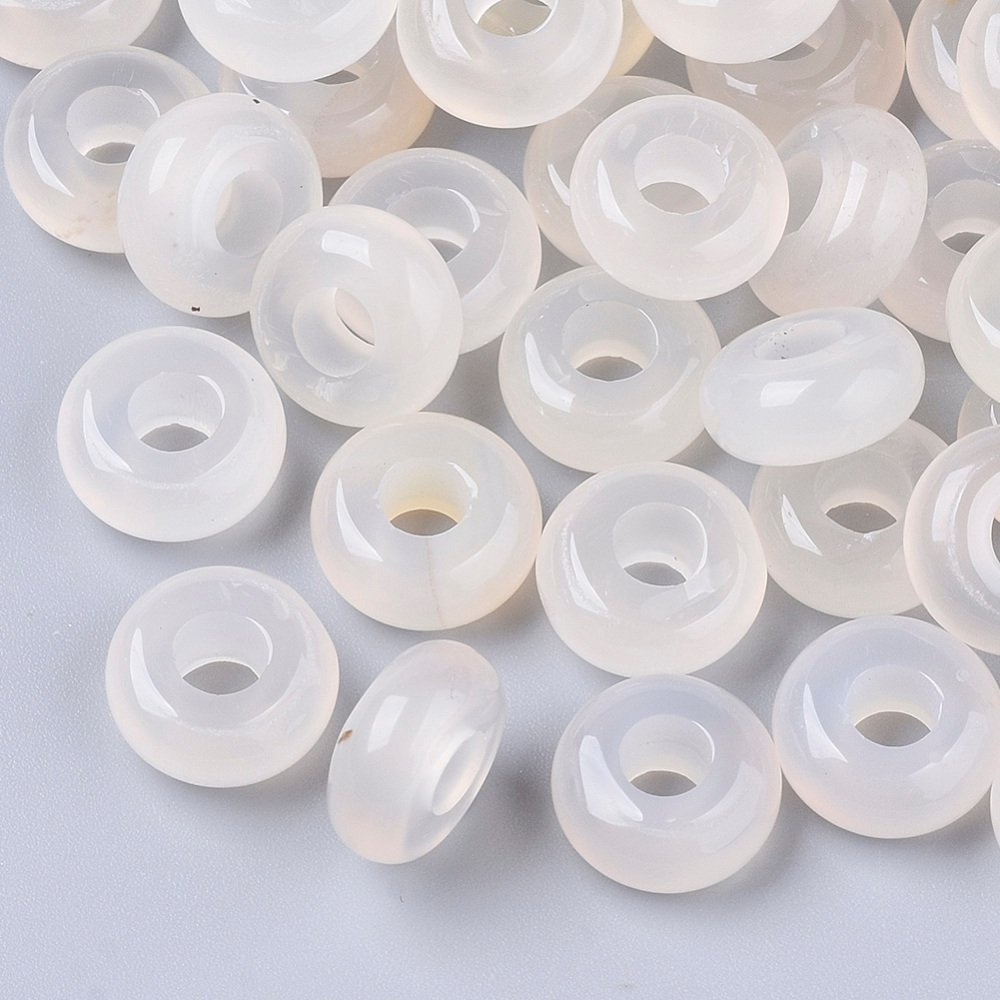 White Agate Beads Large Hole European 10 x 5mm Pack Of 10