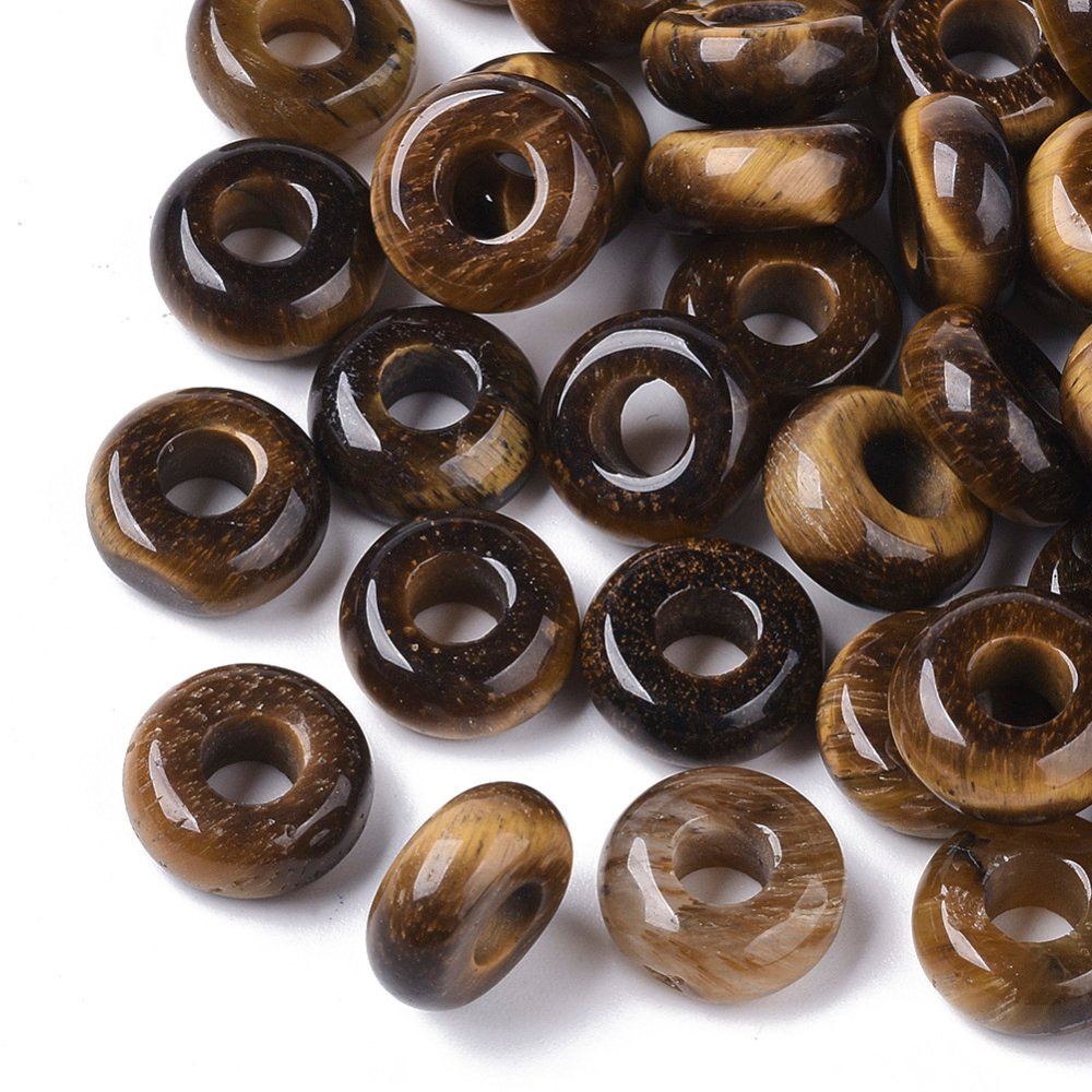 Brown/Yellow Tiger Eye Beads Large Hole European 10 x 5mm Pack Of 10