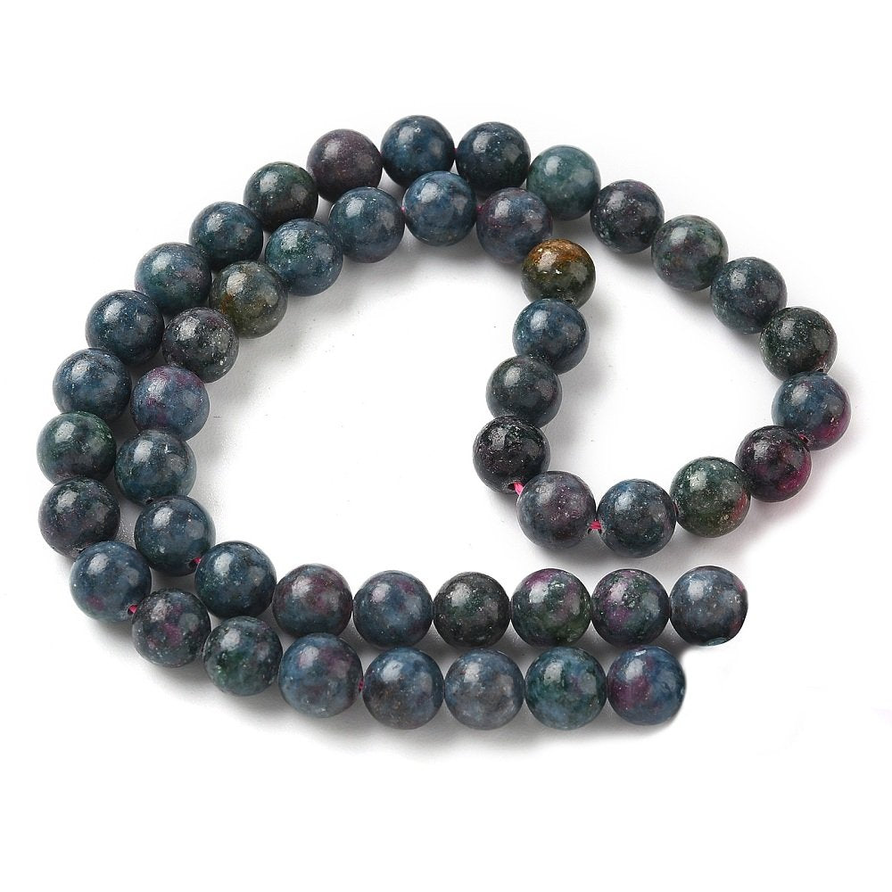 Blue/Red Ruby In Kyanite Beads Plain Round 8mm Strand Of 45+