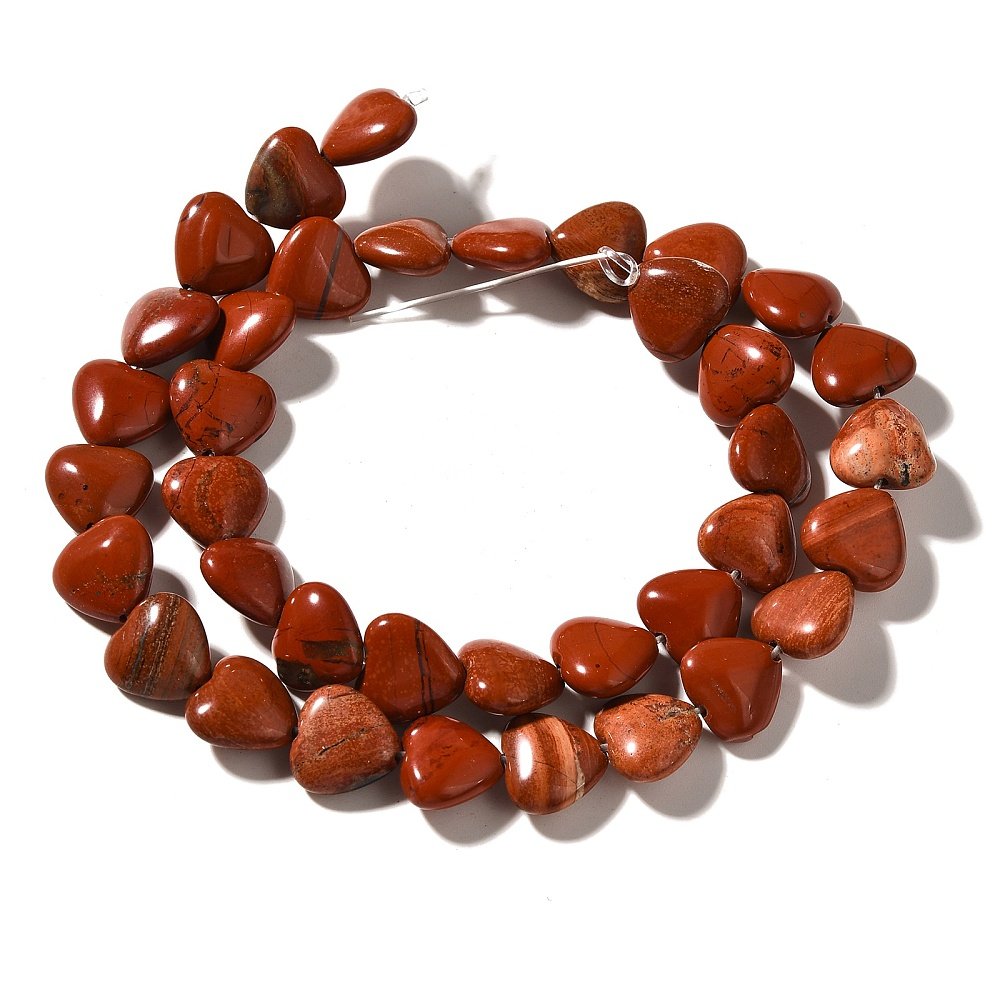 Red Jasper Beads Puffy Heart 10mm Strand Of 35+