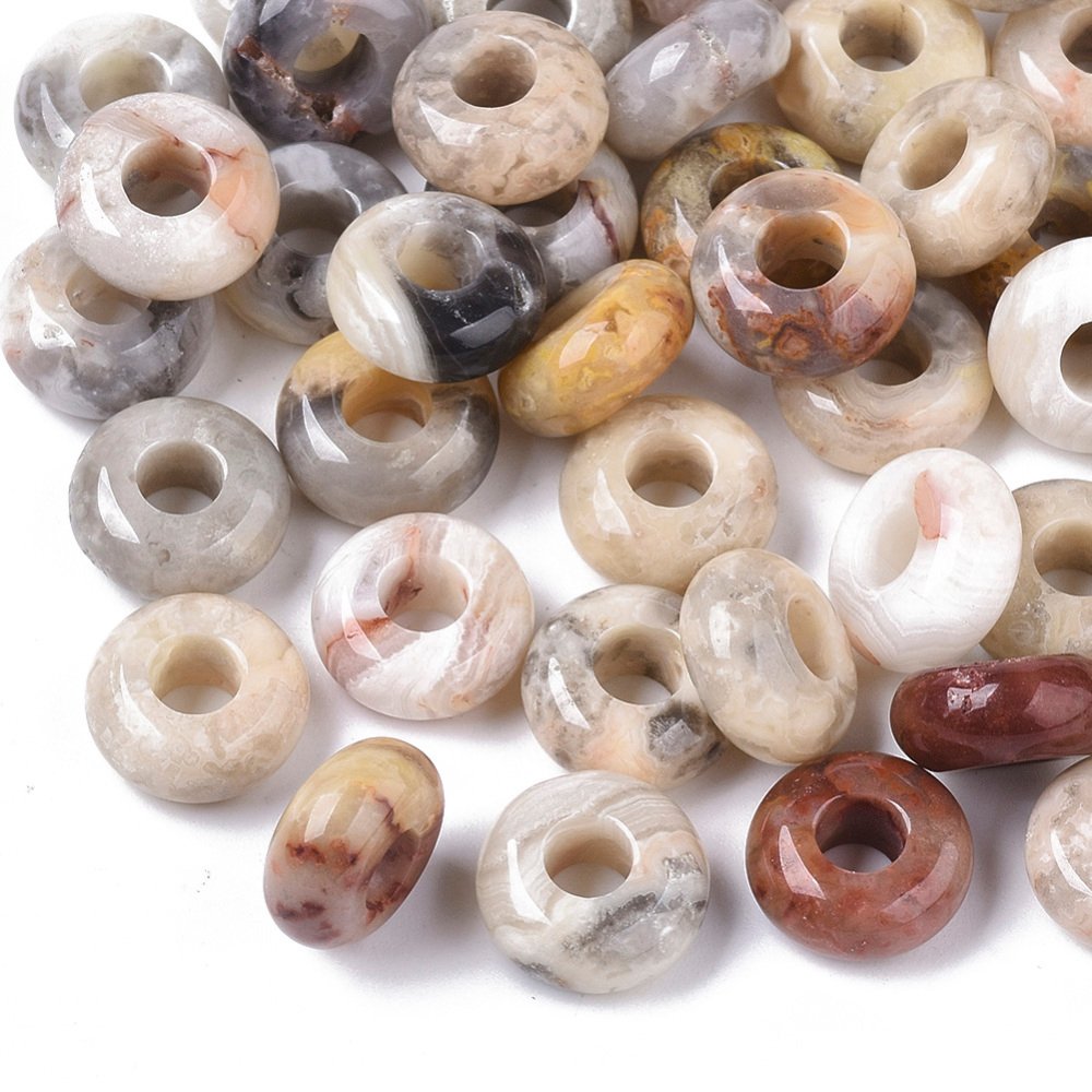 Beige/Grey Crazy Lace Agate Beads Large Hole European 10 x 5mm Pack Of 10