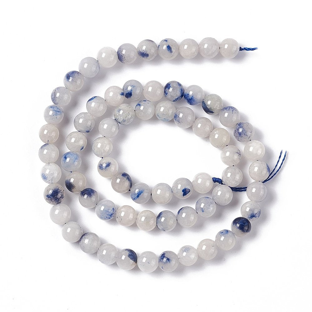 Blue/White Dumortierite In Quartz Beads Plain Round 6mm Strand Of 60+