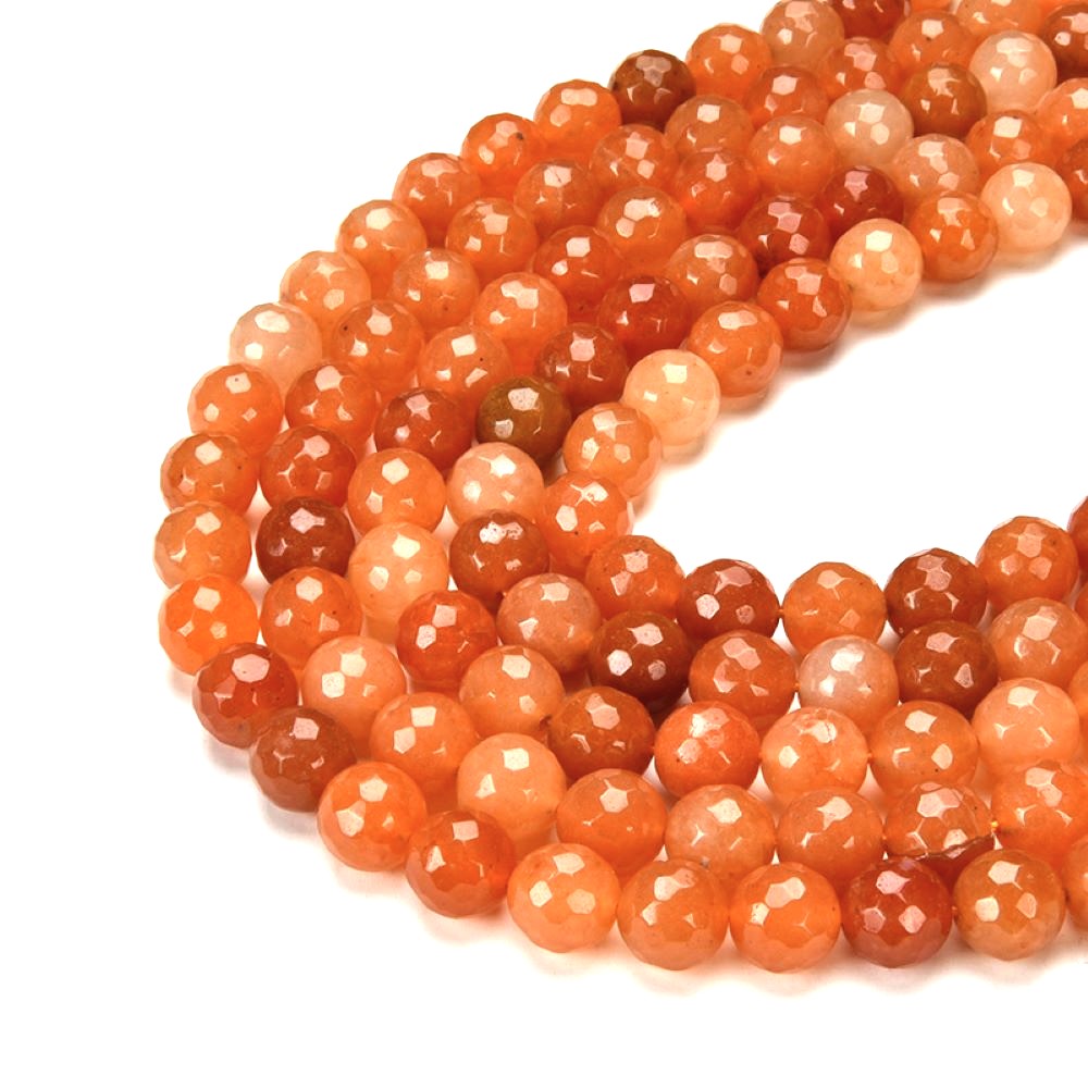 Orange Aventurine Beads Faceted Round 4mm Strand Of 90+