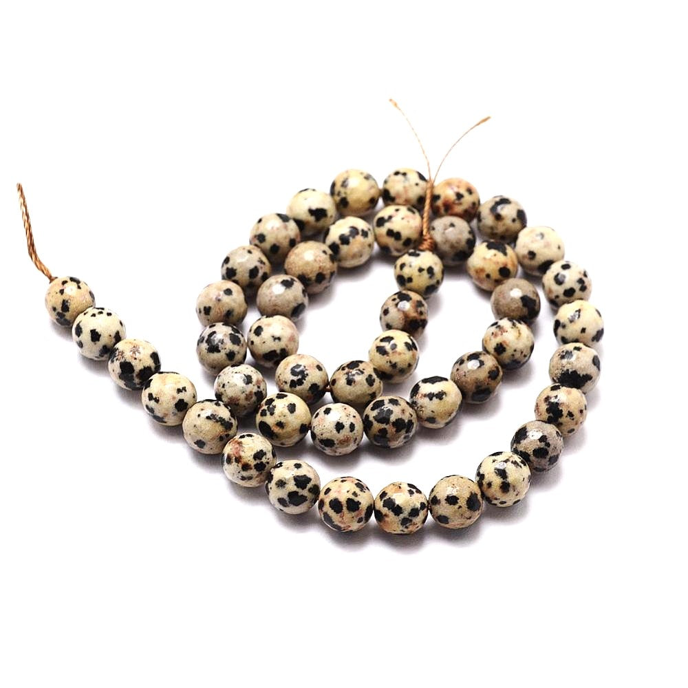 Cream/Black Dalmatian Jasper Beads Faceted Round 8mm Strand Of 45+