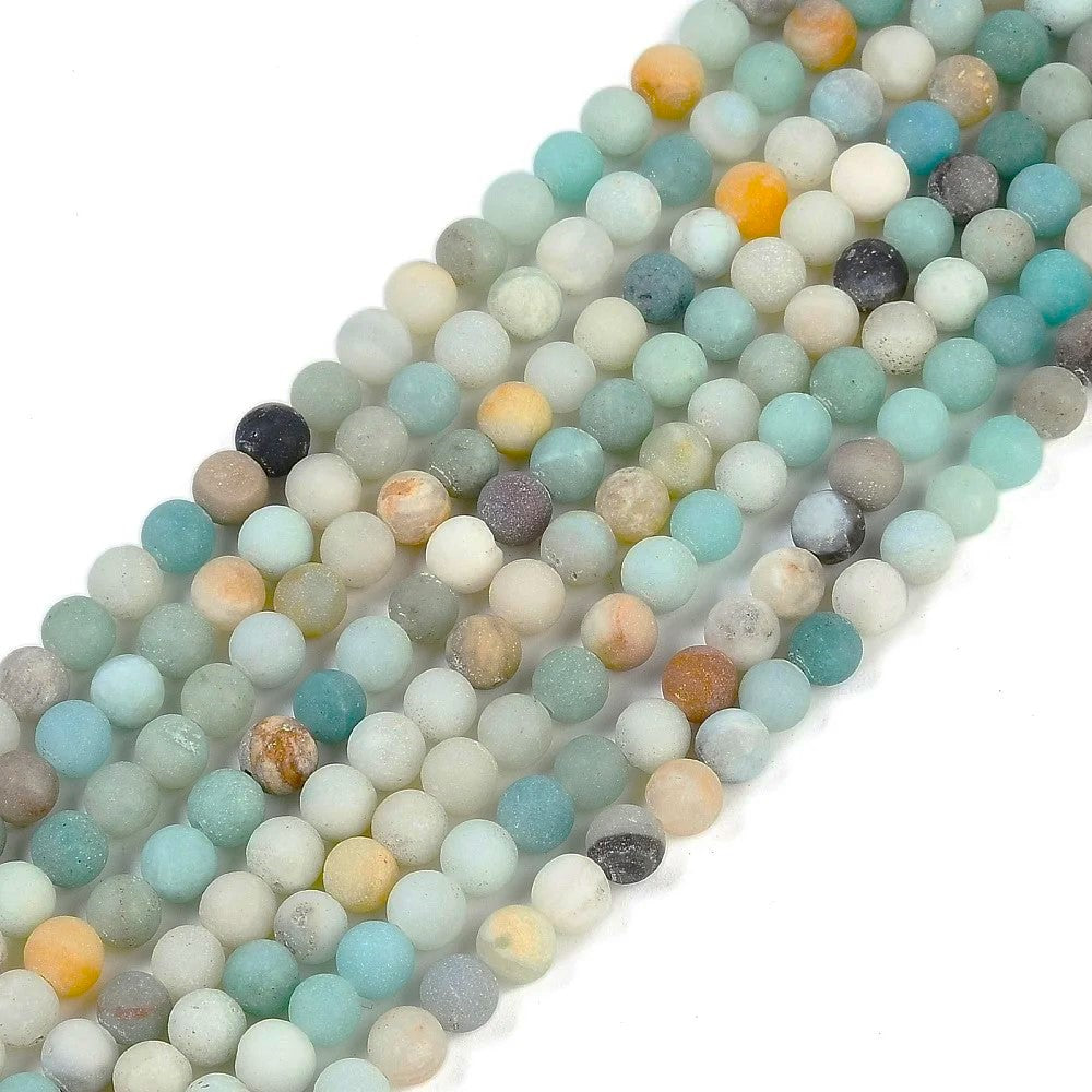 Multicolour Amazonite Beads Plain Round 6mm Frosted Strand Of 62+