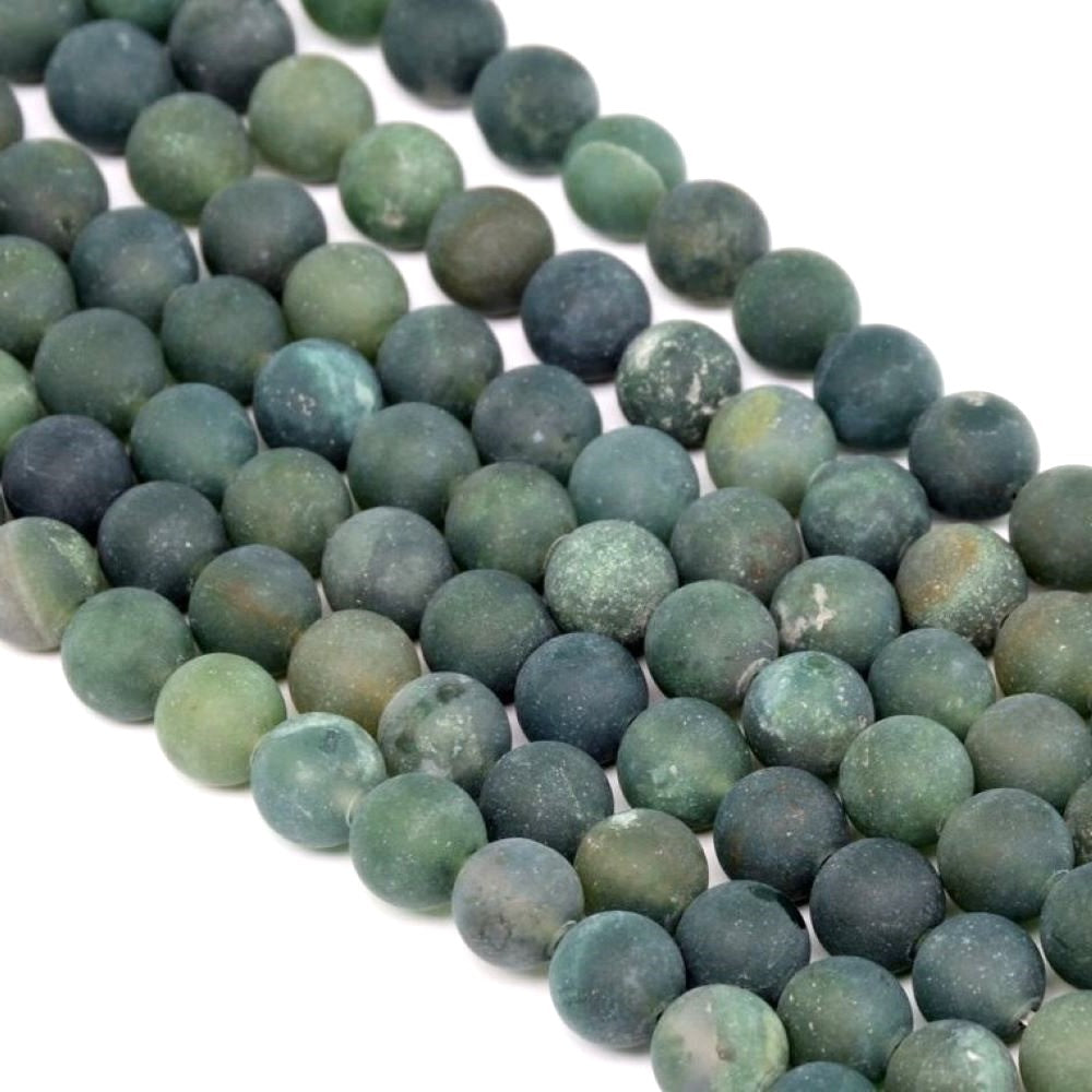 Green Moss Agate Beads Plain Round 6mm Frosted Strand Of 57+