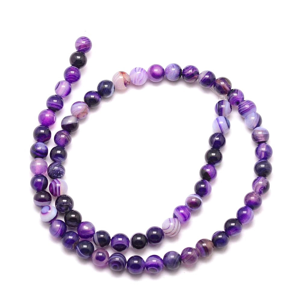 Purple Banded Agate Beads Plain Round 6mm Strand Of 58+