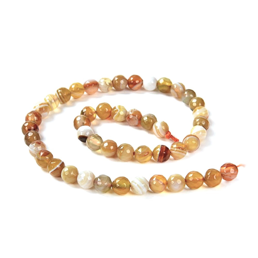 Yellow Banded Agate Beads Faceted Round 8mm Strand Of 40+