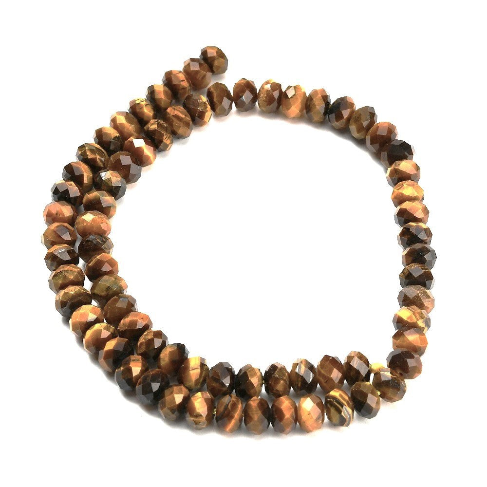 Yellow/Brown Tiger Eye Beads Faceted Rondelle 5x8mm Strand Of 70+