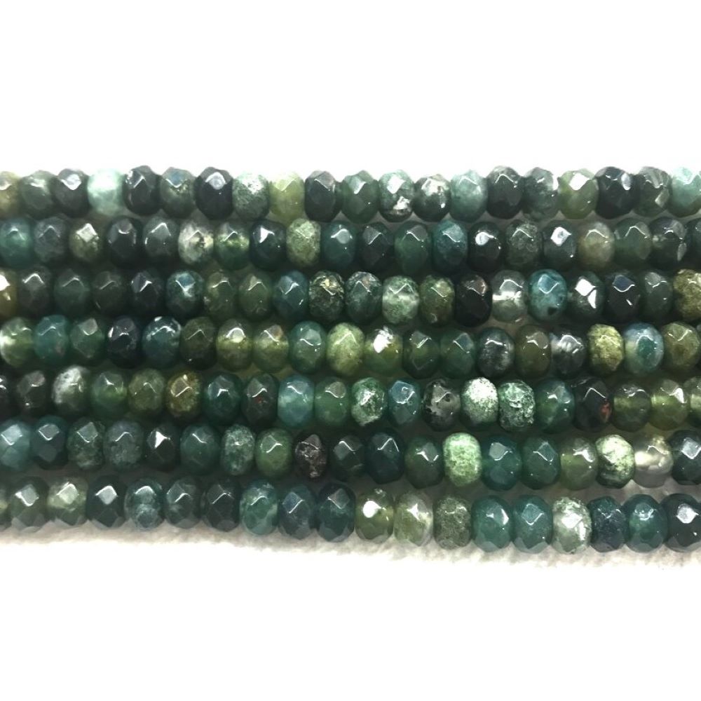 Green Moss Agate Beads Faceted Rondelle 5x8mm Strand Of 75+