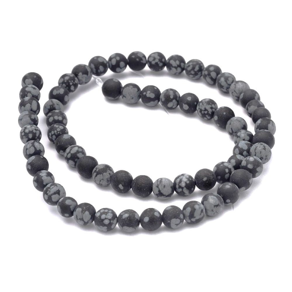 Black/White Snowflake Obsidian Beads Plain Round 6mm Frosted Strand Of 60+