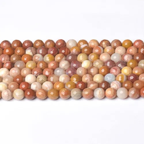 Beige Petrified Wood Agate Beads Faceted Round 8mm Strand Of 40+