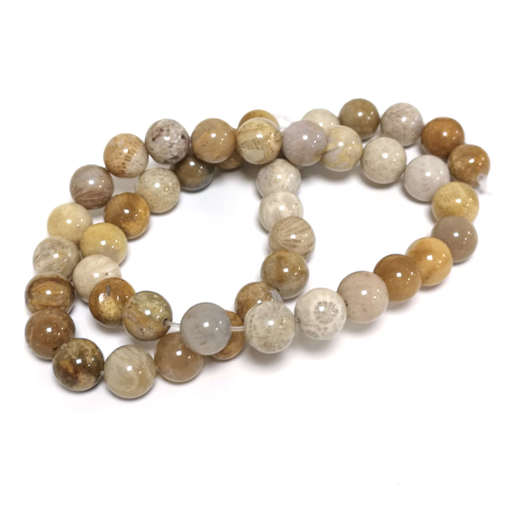 Beige/Grey Fossil Jasper Beads Plain Round 8mm Strand Of 45+