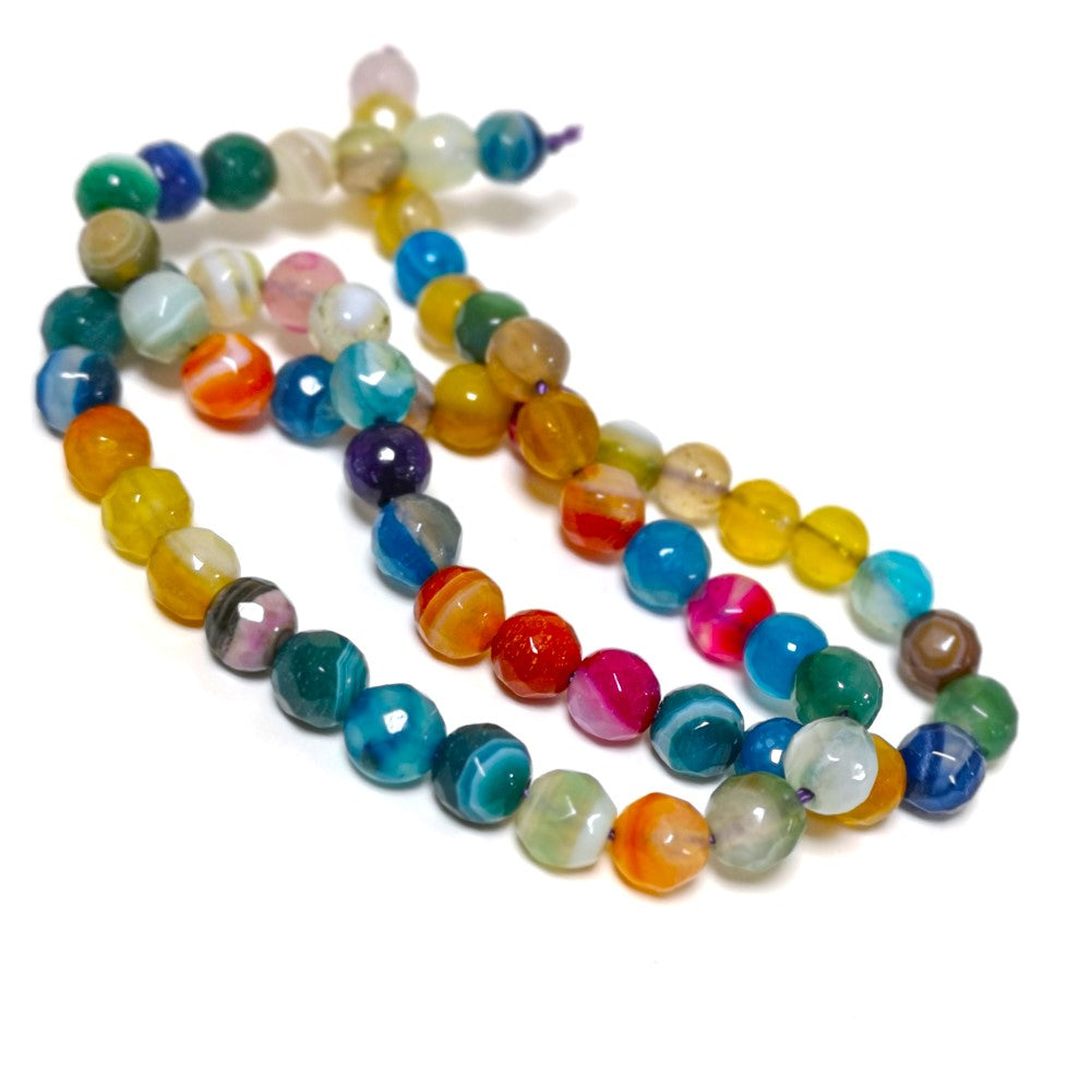 Mixed-Colour Banded Agate Beads Faceted Round 6mm Strand Of 60+
