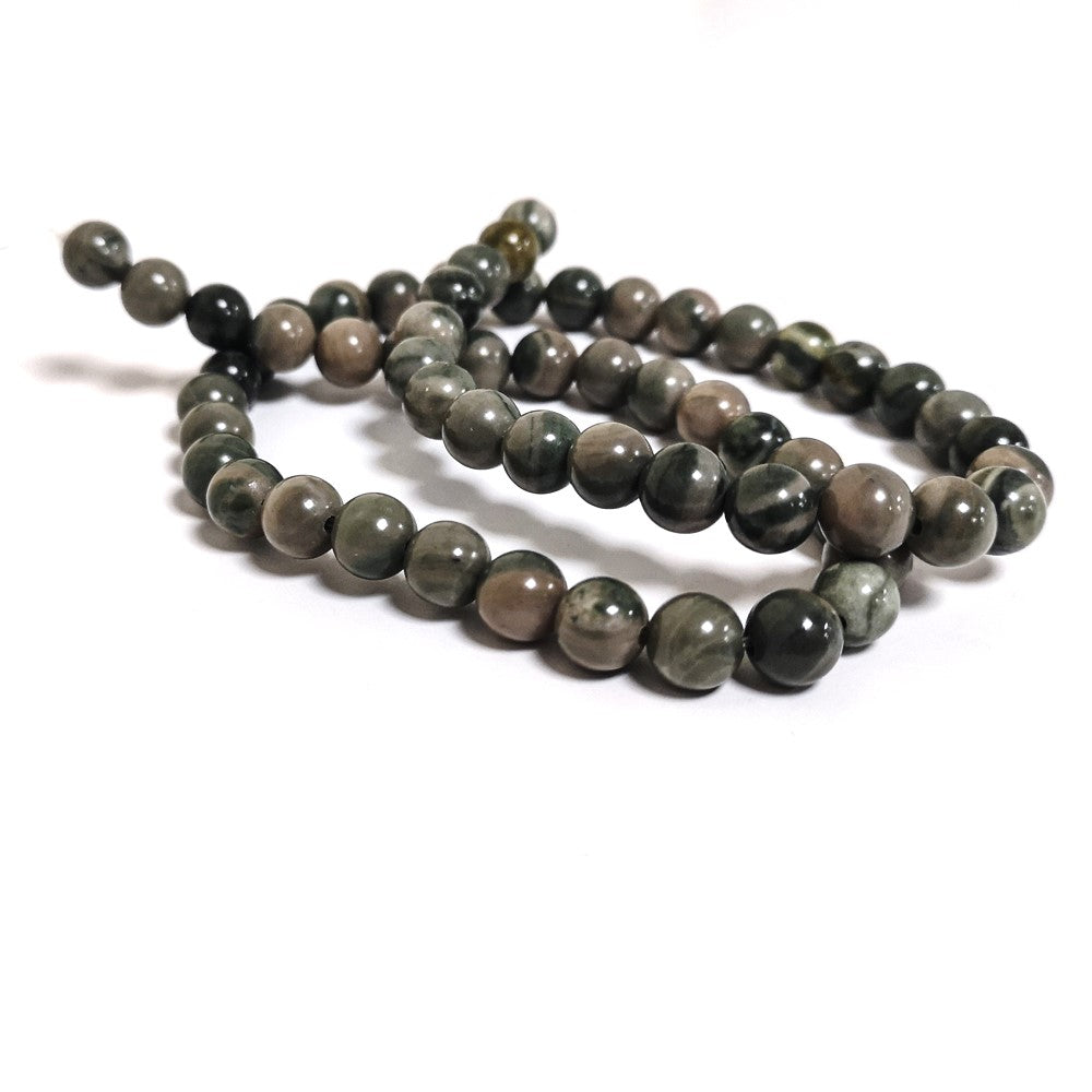 Green Camouflage Jasper Beads Plain Round 6mm Strand Of 60+
