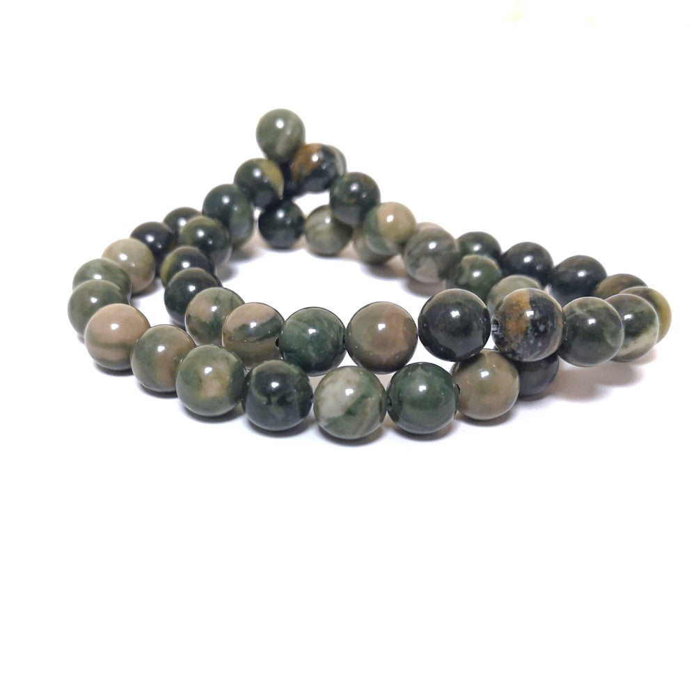 Green Camouflage Jasper Beads Plain Round 8mm Strand Of 45+