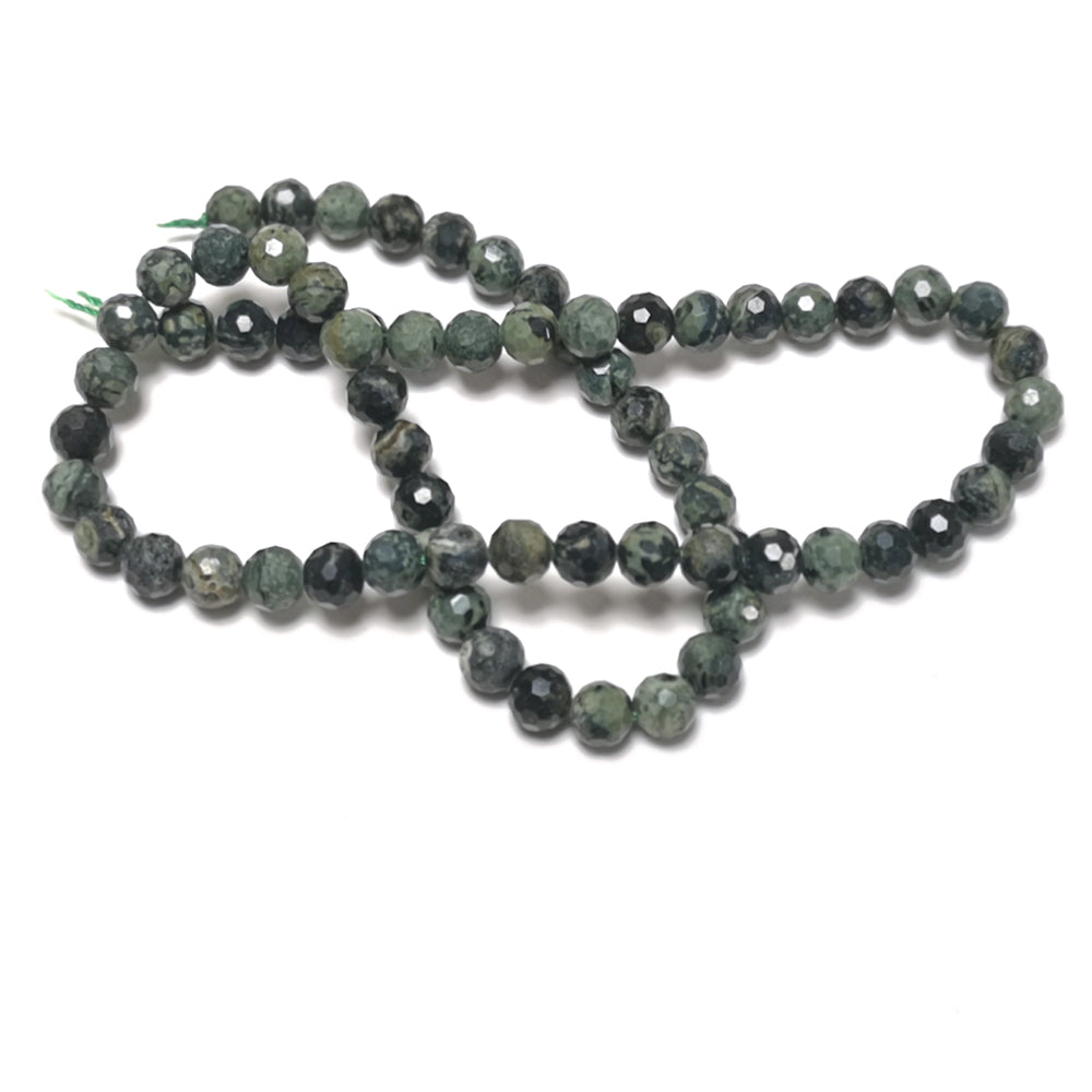 Green/Black Kambaba Jasper Beads Faceted Round 6mm Strand Of 65+