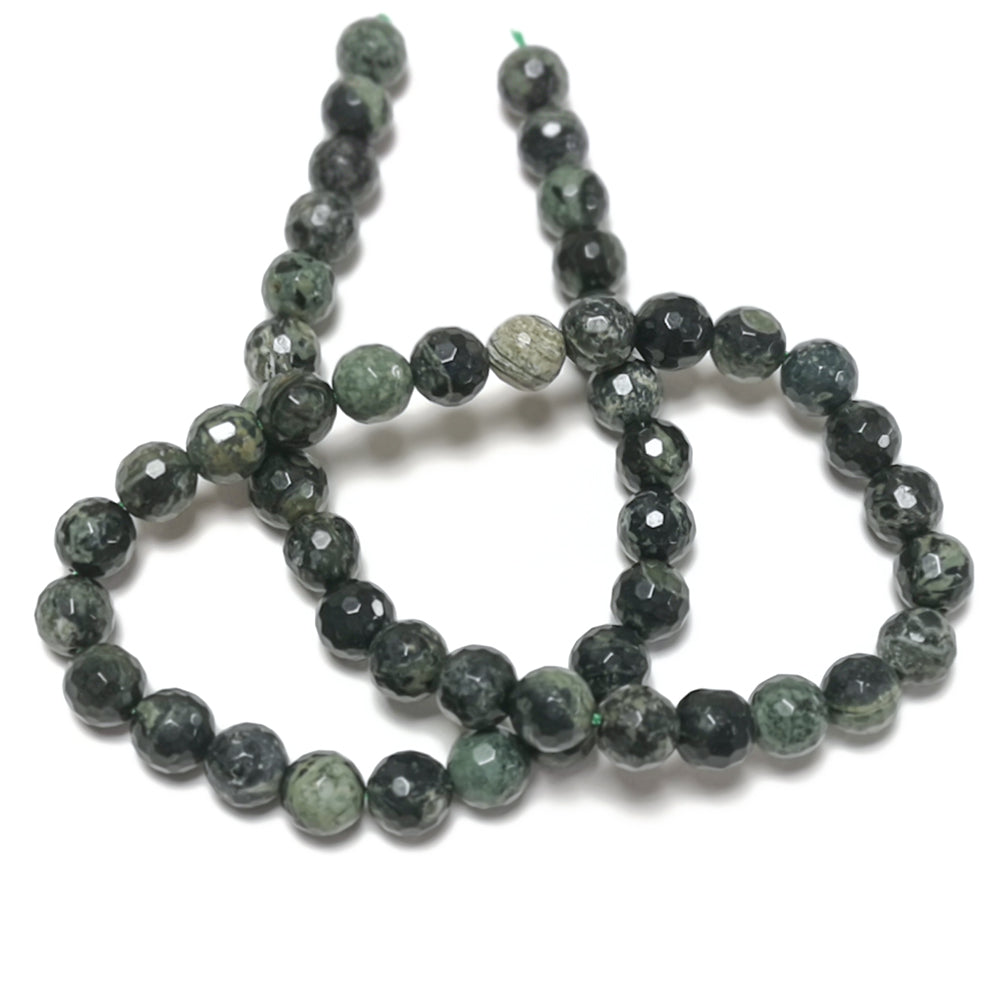 Green/Black Kambaba Jasper Beads Faceted Round 8mm Strand Of 45+