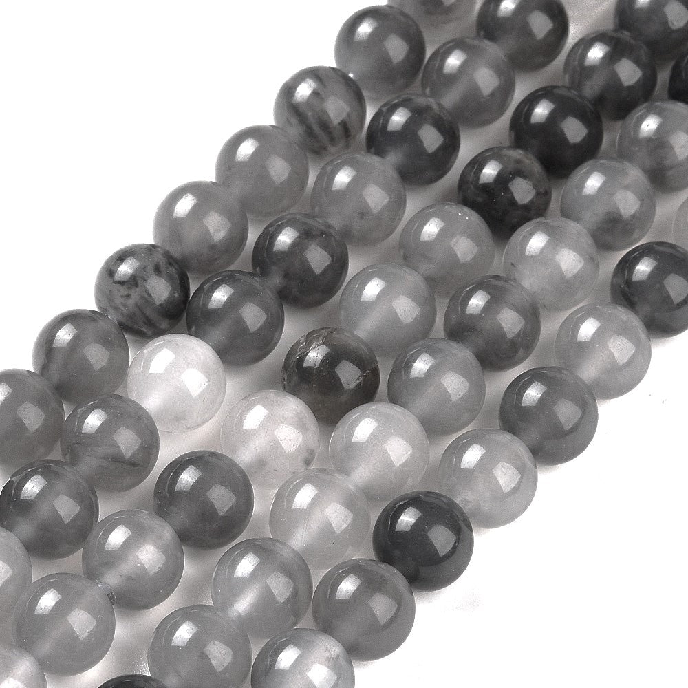 Grey/Silver Cloud Quartz Beads Plain Round 6mm Strand Of 60+
