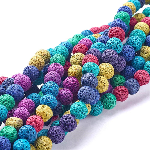 Mixed-Colour Lava Rock Beads Plain Round 8mm Strand Of 40+
