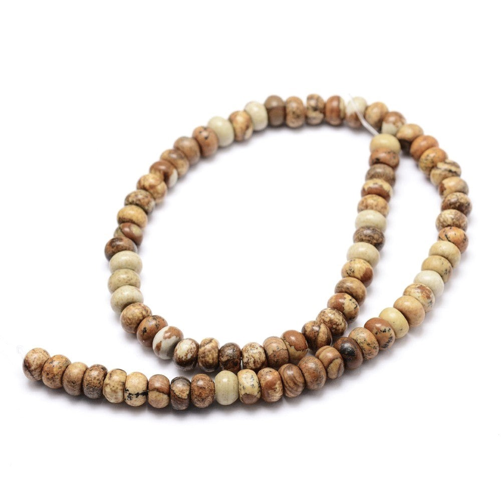 Brown/Beige Picture Jasper Beads Plain Rondelle 5x8mm Strand Of 75+