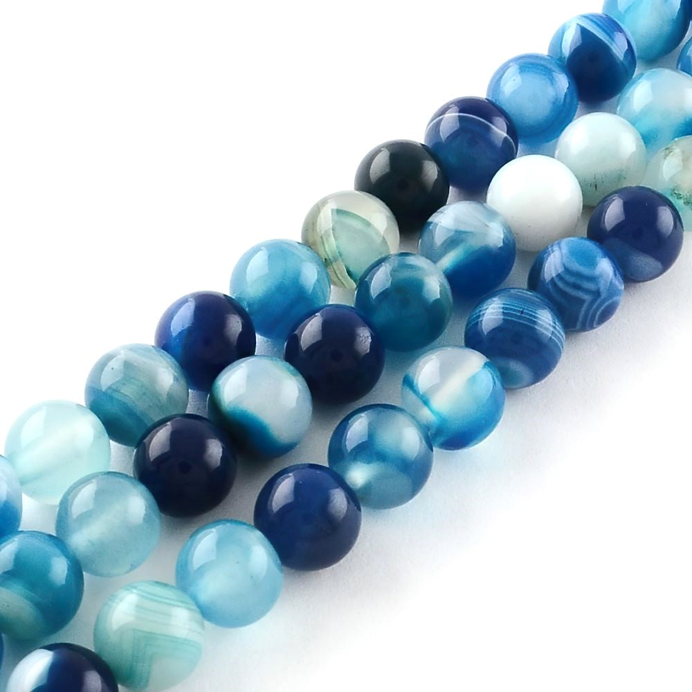 Blue/White Banded Agate Beads Plain Round 4mm Strand Of 90+