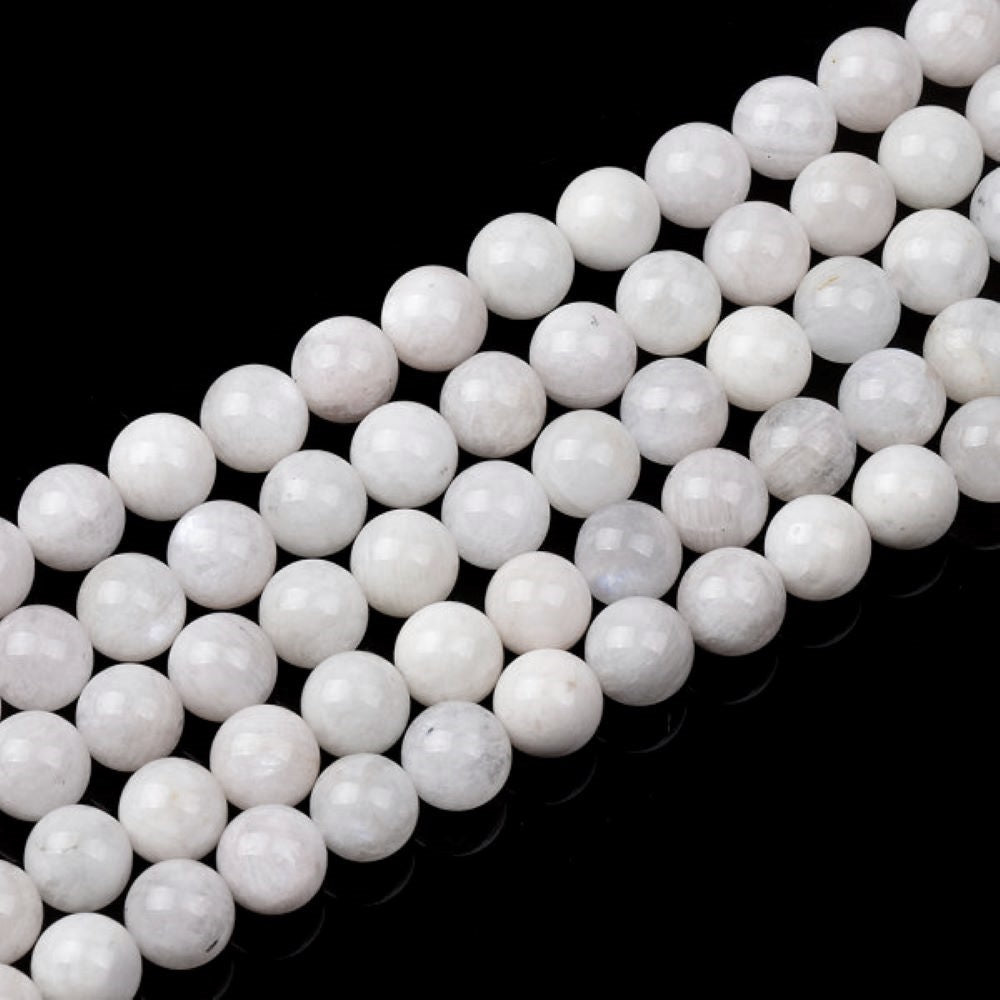 White Moonstone Beads Plain Round 8mm Strand Of 45+