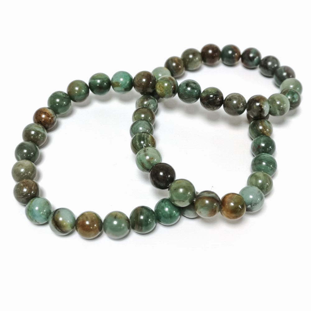 Green/Brown Prase Beads Plain Round 8mm Strand Of 45+