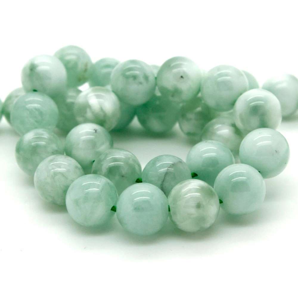 Pale Green Angelite Beads Plain Round 8mm Strand Of 45+