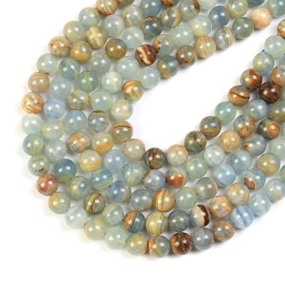 Blue/Brown Lemurian Aquatine Calcite Beads Plain Round 6mm Strand Of 60+