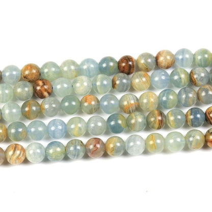 Blue/Brown Lemurian Aquatine Calcite Beads Plain Round 8mm Strand Of 45+