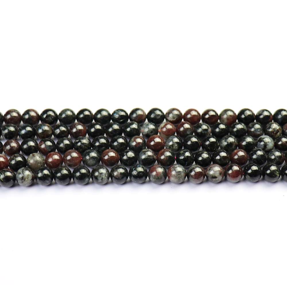 Black/Red Garnet in Astrophyllite Beads Plain Round 6mm Strand Of 60+